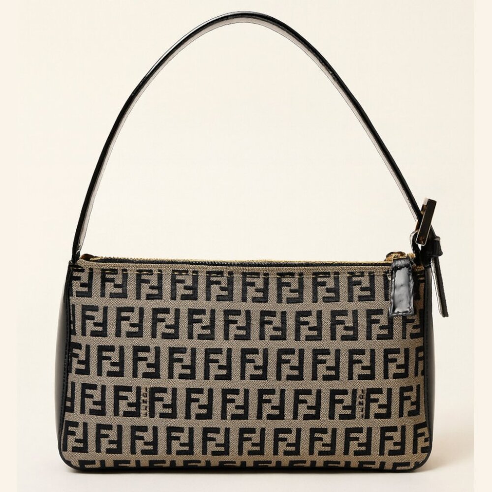 Vintage Fendi Zucca Canvas Leather Pochette Made in Italy